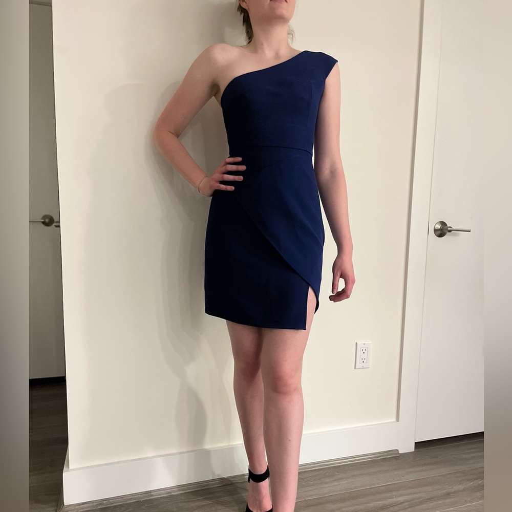 BCBGMAXAZRIA Blue One Shoulder Cocktail Dress